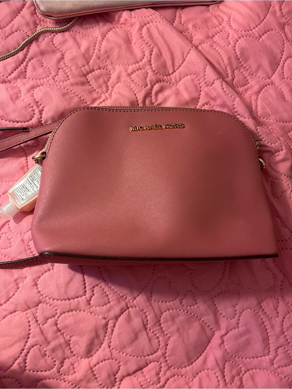 Michael Kors Rose-Pink Saffiano Crossbody with Gold Hardware